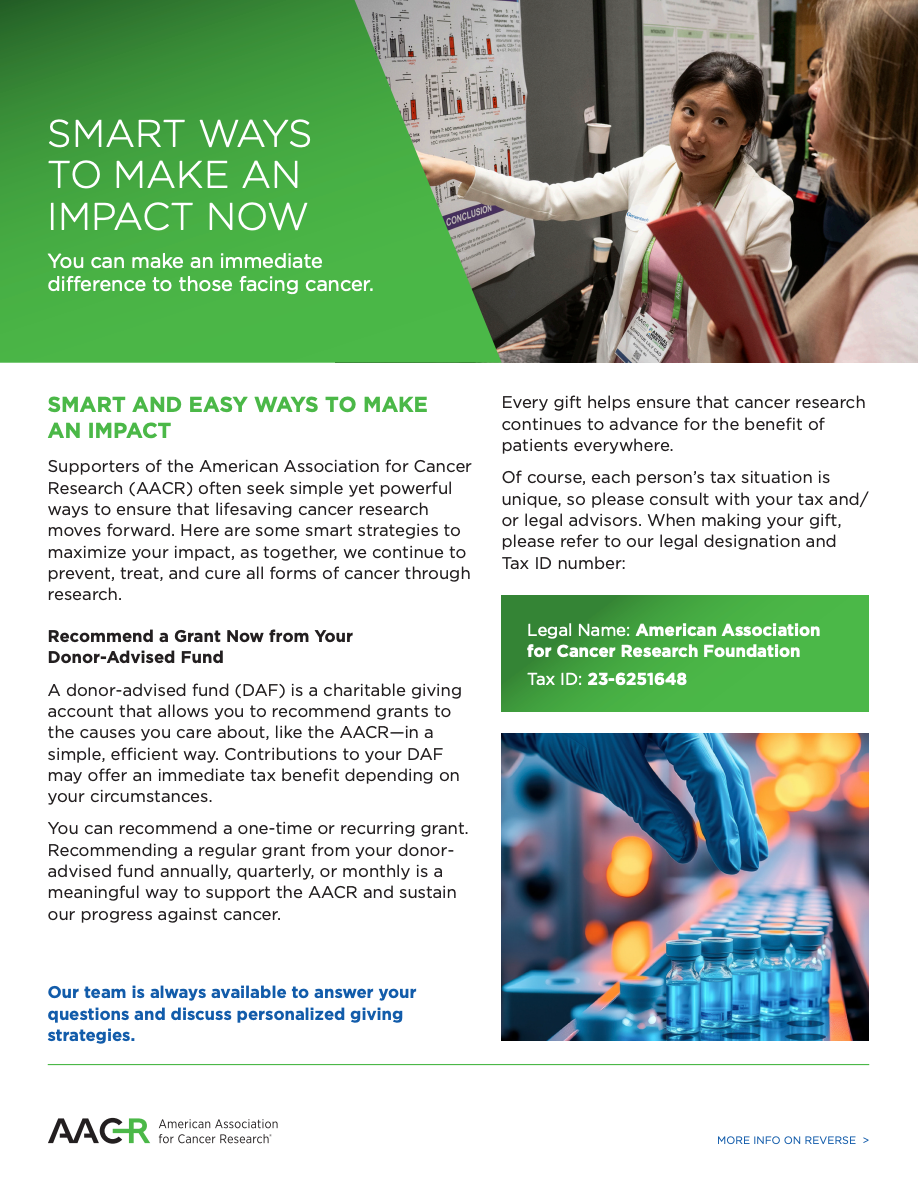 AACR - Smart Ways To Make An Impact Now Support The Future of My Favorite Charity brochure cover